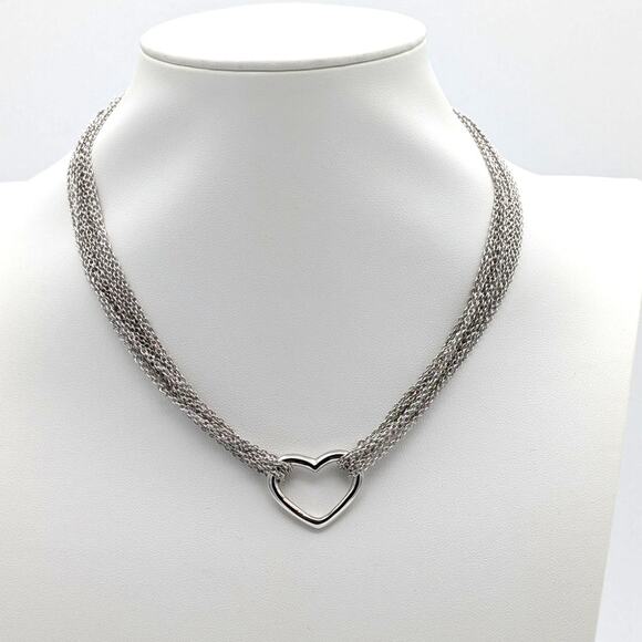 Marked 925 CZ Thai Multi-Strand Silver Tone Floating Heart Toggle Necklace - Picture 1 of 6